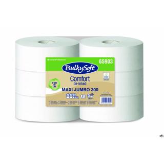 Papier toaletowy jumbo maxi BulkySoft Comfort De-inked, 2 warstwy, kolor biały, celuloza z recyklinku, długość 300m, 6 rolek/op.