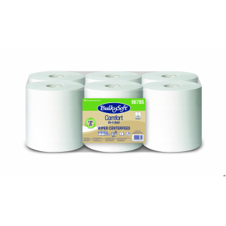 Ręcznik papierowy w roli centralnego dozowania midi BulkySoft Comfort De-inked 2 warstwy, kolor biały, celuloza z recyklingu, dł