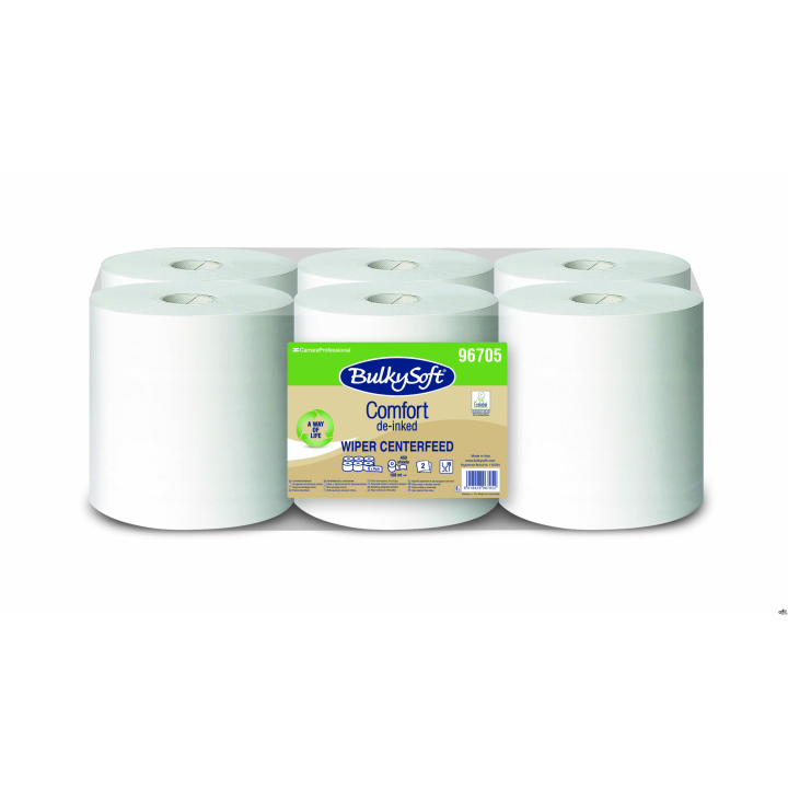 Ręcznik papierowy w roli centralnego dozowania midi BulkySoft Comfort De-inked 2 warstwy, kolor biały, celuloza z recyklingu, dł