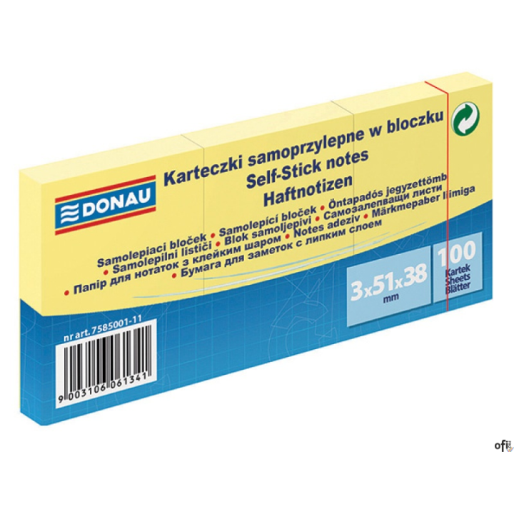 uniwersalne żółte karteczki, idealne do przekazywania wiadomości ilość karteczek: 1x100 w rozmiarze 38x51mm gramatura: 70gsm 4