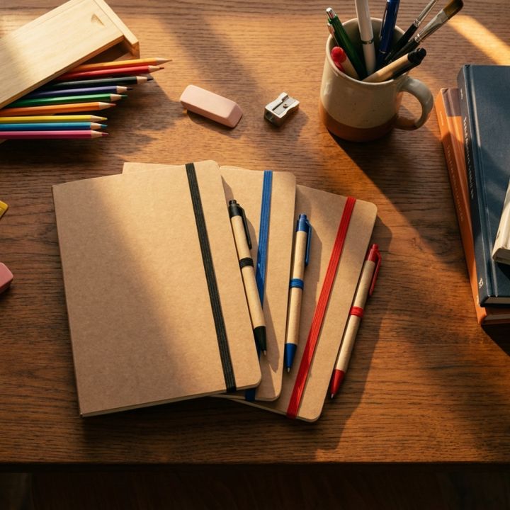 Notatnik A5 z czystymi stronami i długopisem z materiałów z recyklingu CHLOE
