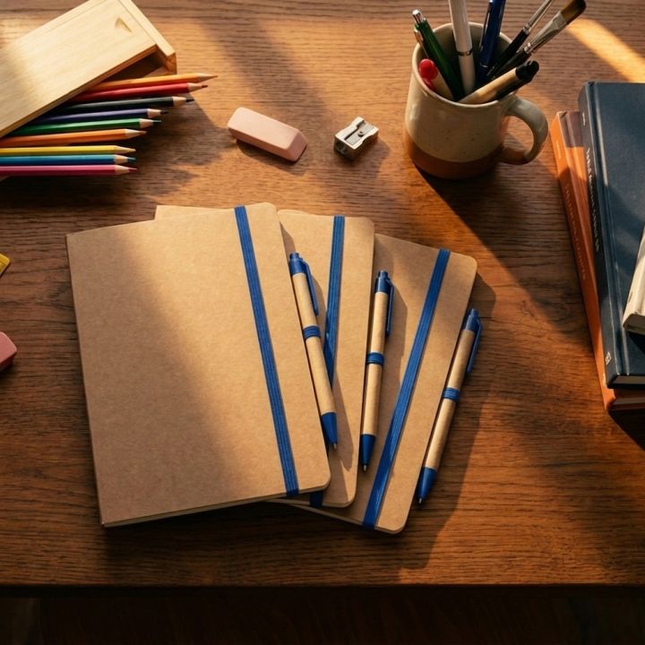 Notatnik A5 z czystymi stronami i długopisem z materiałów z recyklingu CHLOE
