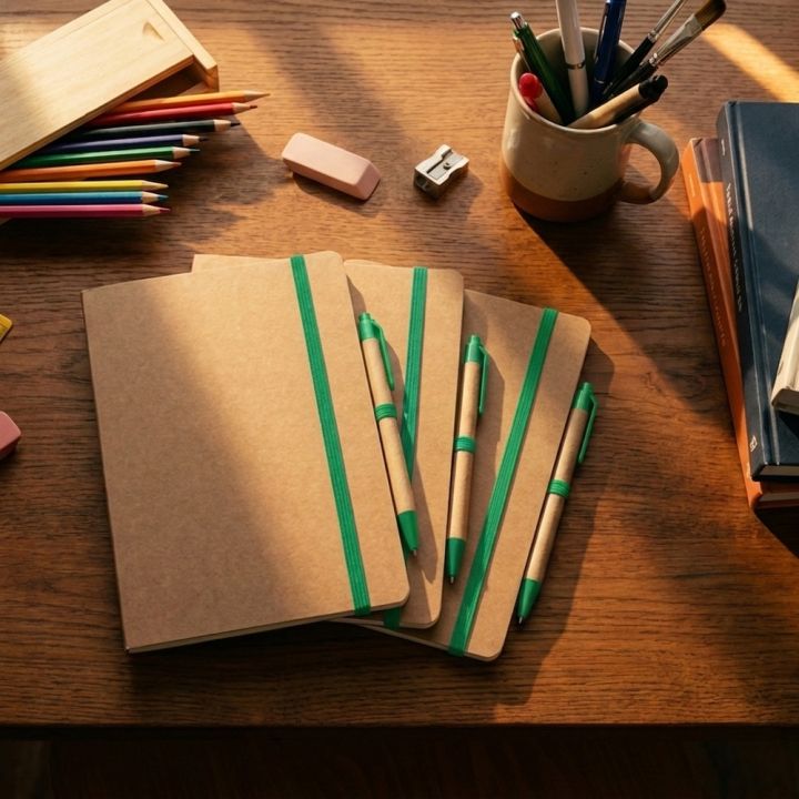 Notatnik A5 z czystymi stronami i długopisem z materiałów z recyklingu CHLOE