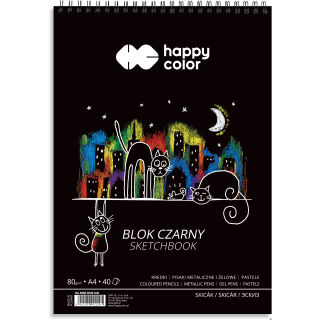 Blok czarny na spirali KOTY A4, 40 ark, 80g, Happy Color HA 3808 2030-K40