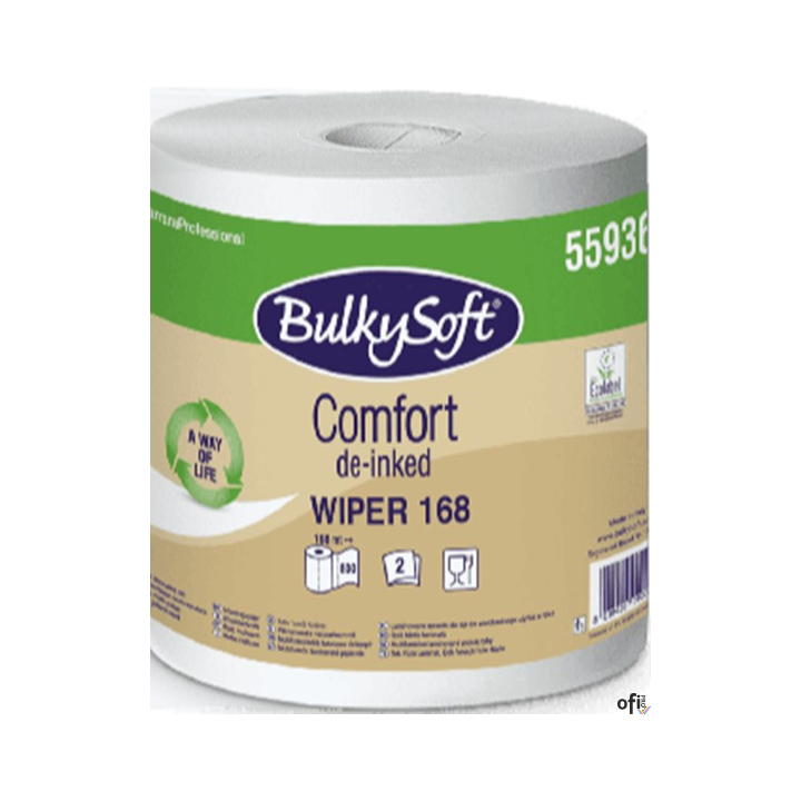 Numer artykułu: 55936BULKYSOFT COMFORT de-inked EKO czyściwo 2w. 168 m.Kolor: Biały (78% białości)Surowiec: Celuloza + celuloza 