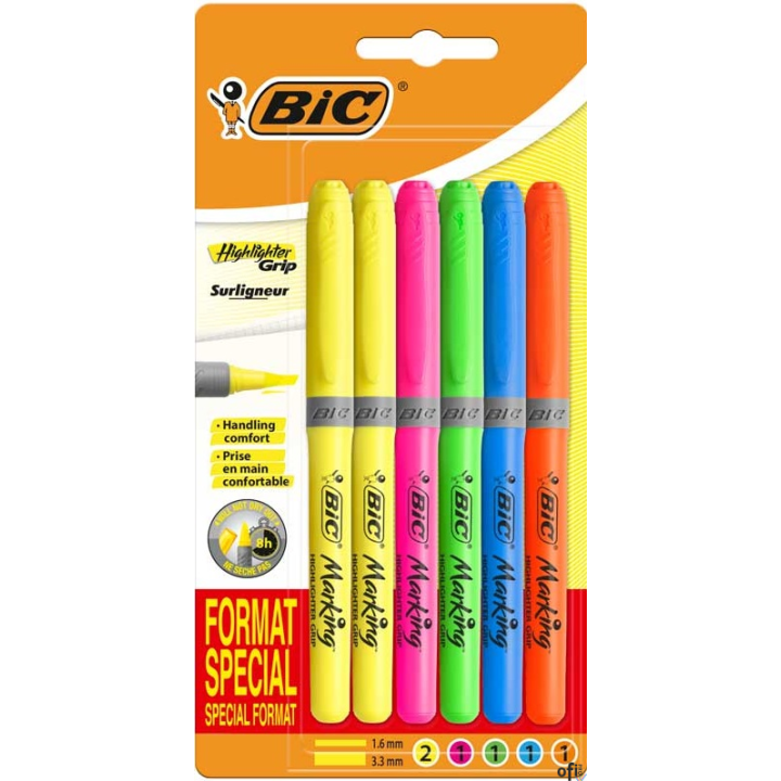 Zakreślacze BIC Highlighter Grip Special Format mix 6szt, 9226071