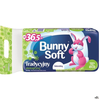 Marka: Bunny Soft (Zajączek)Surowiec: MakulaturaIlość wartsw: 1Kolor papieru toaletowego: SzaryGramatura papieru (1 sztuki): 35g