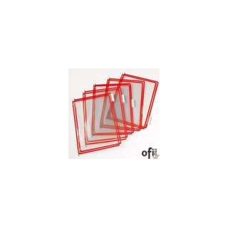 Pionowe panele prezentacyjne Djois x Tarifold w rozmiarze A4 w kolorze czerwonym z metalowym, wytrzymałym uszkiem do zawieszenia