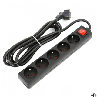 Listwa zasilająca z 5 gniazdami- Wyłącznik- Dostosowana do obciążenia prądem do 10A / 2500W- Uziemienie w każdym gnieździe- Osło