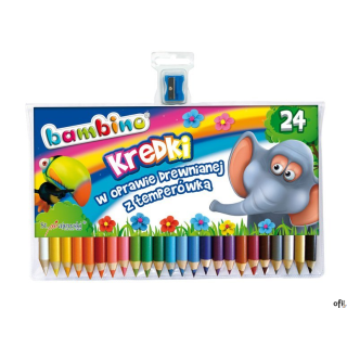 Kredki BAMBINO w drewnie 24 kolorów dł. 15cm+temperówka St.Majewski
