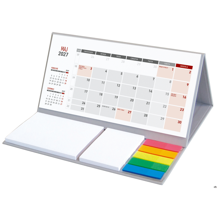 ilość stron - 12papier - biały 70g/m2wymiar&nbsp; - 204 x 99 mmpodstawa - tektura 2 mm&nbsp;kalendarium PL 2026miesiąc bieżący, poprzedni 