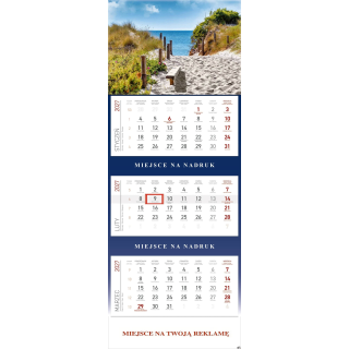 wymiar kalendarza - 776 x295 mmKALENDARIUMilość kart - 3 x 12papier - biały 70 g/m2wymiary - 134 x 282 mmPLECYkarton - 300 g/m2w