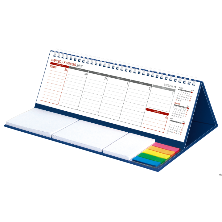 ilość stron - 54papier - biały 70g/m2wymiar&nbsp; - 309 x 99 mmpodstawa - tektura 2 mmspirala&nbsp;kalendarium PL 2026miesiąc bieżący, pop