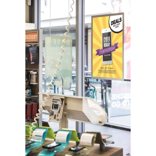 Perfekcyjna prezentacja informacji: Ramka informacyjna DURAFRAME_ POSRER przytwierdzana bez użycia kleju do powierzchni szklanyc