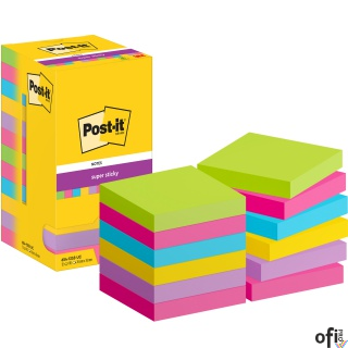 Bloczek samoprzylepny POST-IT_ Super sticky, 76x76mm, 12x90 kart., mix kolorów, 3M-4064035065683 SALE