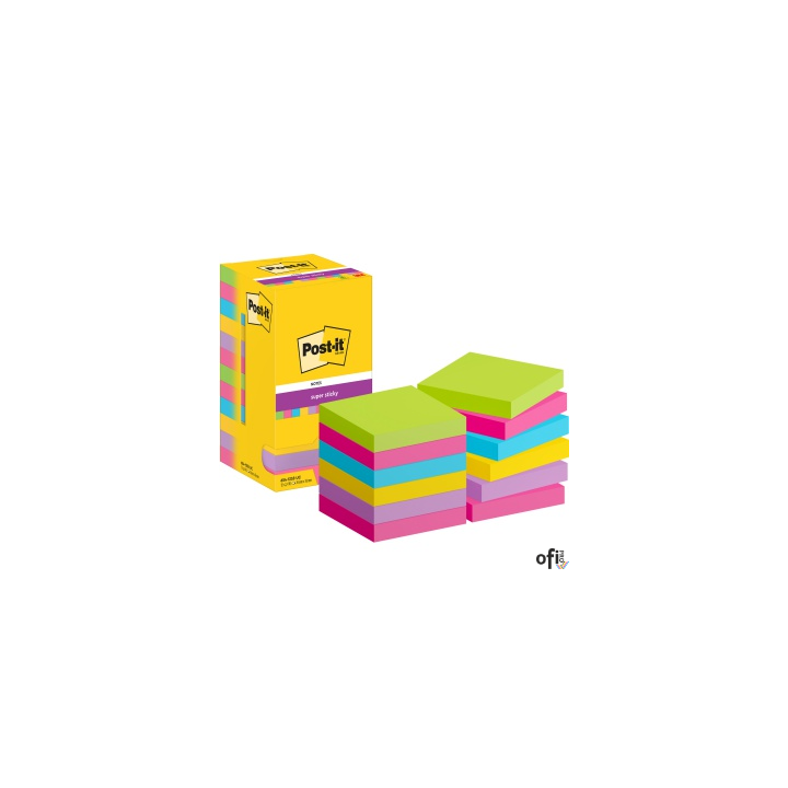 Bloczek samoprzylepny POST-IT_ Super sticky, 76x76mm, 12x90 kart., mix kolorów, 3M-4064035065683 SALE