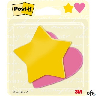Karteczki samoprzylepne Post-it, Gwiazdka i Serduszko, 70x72mm, 2x30 kart., 3M-4054596856455