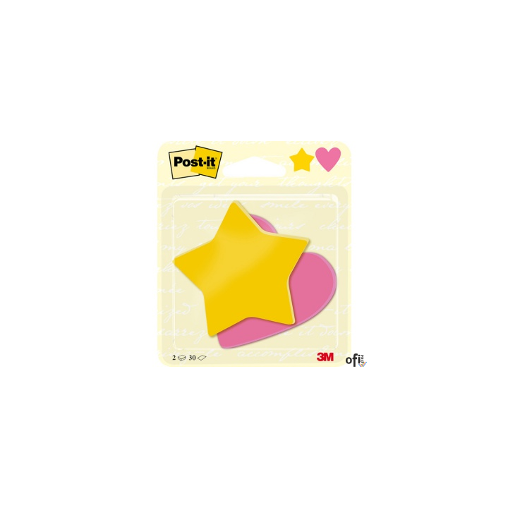 Karteczki samoprzylepne Post-it, Gwiazdka i Serduszko, 70x72mm, 2x30 kart., 3M-4054596856455