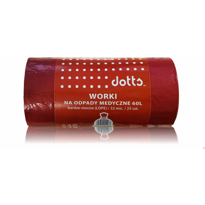 Worki na odpady MEDYCZNE 60l 25szt., DOTTS, bardzo mocne (LDPE), 32mic czerwone
