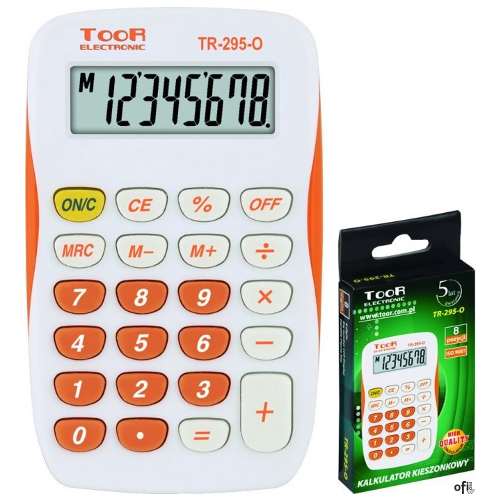 Kalkulator TOOR TR-295-O BIAŁO-POMARAŃCZOWY, 8 pozycyjny, kieszonkowy 120-1419