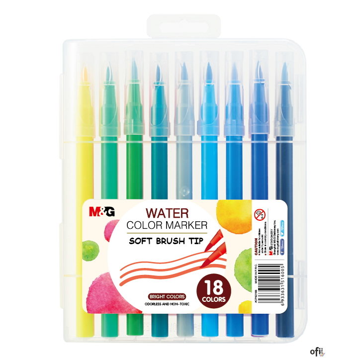 Pisak artystyczny pędzelkowy 1-4 mm, wodny, zestaw 18 kolorów, MG MG ACP92168