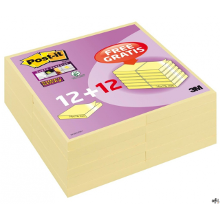 Bloczek samoprzylepny POST-IT_ Super Sticky (654SSCYP12+12), 76x76mm, 12+12x90 kart., żółty, 3M-UU001601150