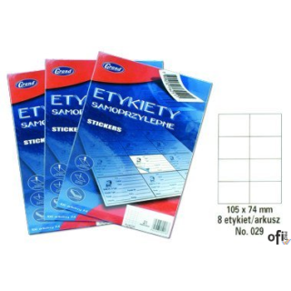 Etykiety samoprzylepne białe Grand Uniwersalne etykiety samoprzylepne Grand w arkuszach formatu A4, do stosowania w drukarkach a
