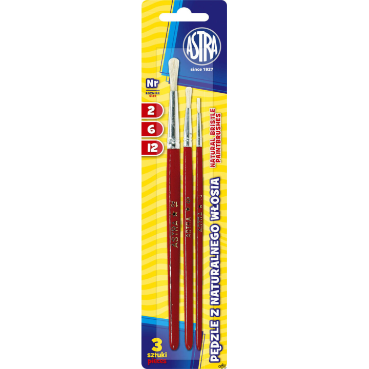 Zestaw pędzli z naturalnego włosia Astra - 3 sztuki rozmiary 2/6/12, 315111001 .