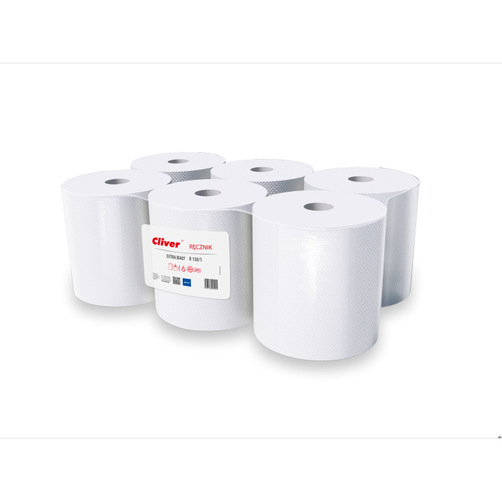 Ręcznik w roli  130/1 (6 rolek) 130m 1warstwa makulatura extra biały CLIVER 5944