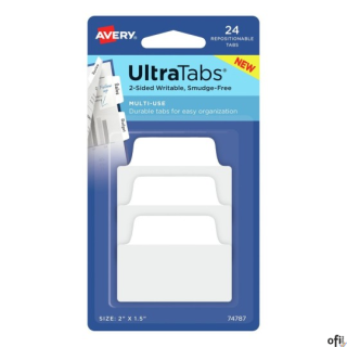 Ultra Tabs - samoprzylepne zakładki indeksujące, białe, 50,8x38, 24 szt., Avery Zweckform 74787