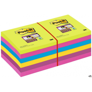 Bloczek samoprzylepny POST-IT_ Super Sticky, 76x76mm, ZESTAW 12x90 kart., (12) neonowe 654 -12SSUC (X)