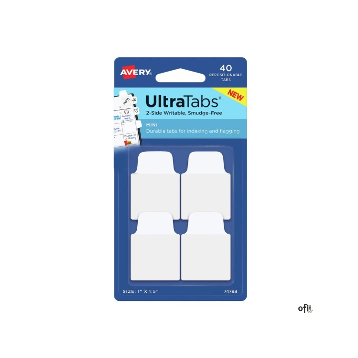 Ultra Tabs - samoprzylepne zakładki indeksujące, białe, 25,4x38, 40 szt., Avery Zweckform 74788 SALE
