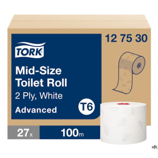 OpisPapier toaletowy Tork Advanced compact, 2 warstwy, kolor biały, celuloza z makulaturą, 100m. 27szt/op, system T6Numer artyku