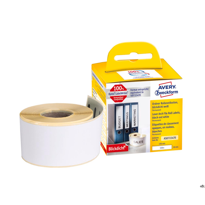 Etykiety na sergregator AS0722470 38x190 110 et. w rolce do termodruku, białe, Avery Zweckform (X)