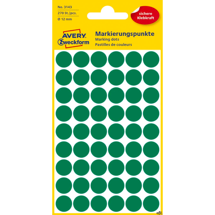 Kółka do zaznaczania zielone 3143 Q12 5 ark. Avery Zweckform