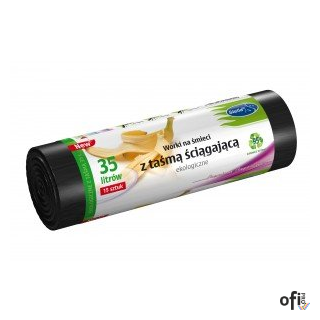 ST Worki na śmieci _ekologiczne z taśmą ściągającą__ surowiec użyty do ich produkcji w 95% pochodzi _z odpadów foliowych przet