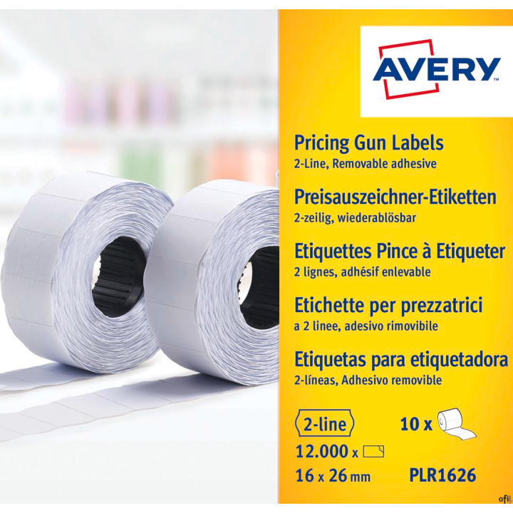 Etykiety cenowe do metkownic PLR1626 16x26 rolka do metkownicy dwurzędowej Avery Zweckform, usuwalne, 1200 etyk./rolka, 10 rolek