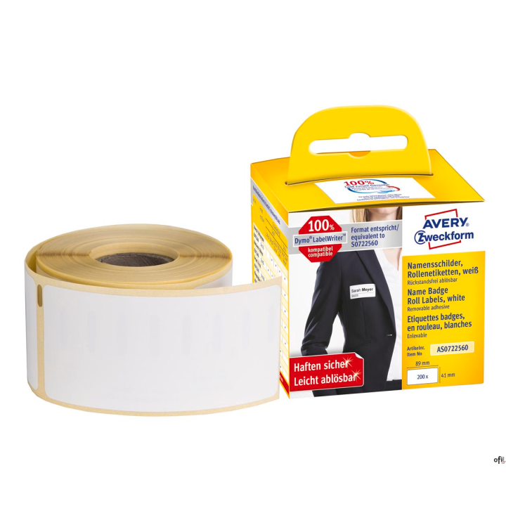 Identyfikatory AS0722560 41x89 200 et. w rolce do termodruku, usuwalne, Avery Zweckform