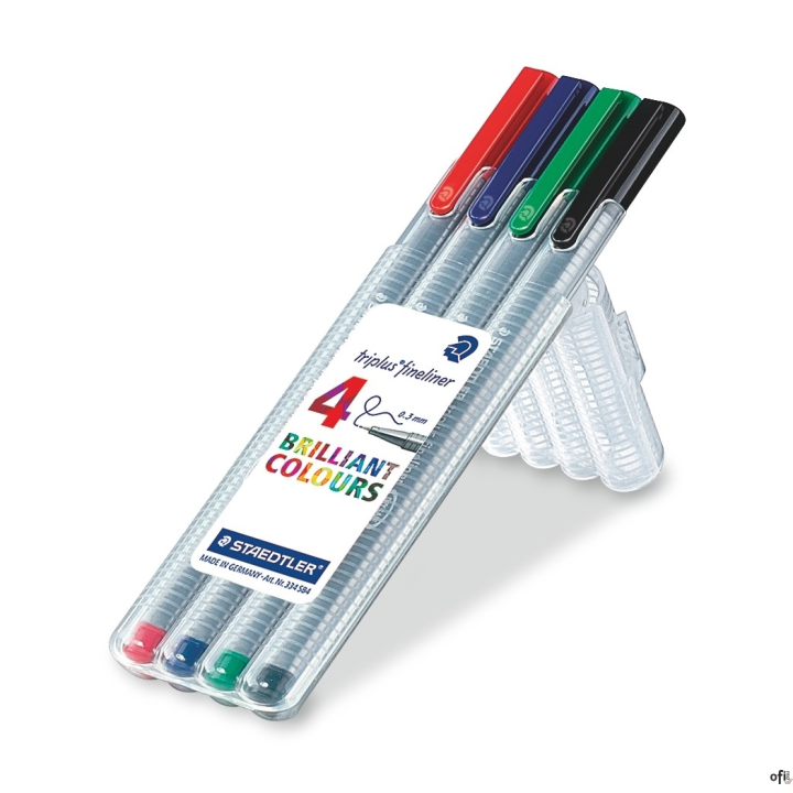 Cienkopis triplus, trójkątny, 0.3 mm, 4 kol. w etui box, Staedtler S 334 SB4