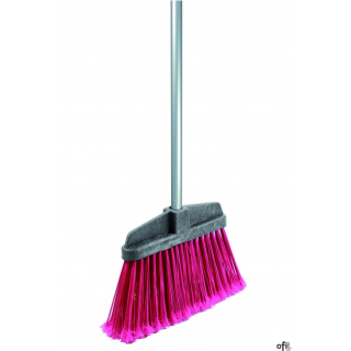 Miotła ogrodowa wykonana z syntetycznego włosia i plastikowej oprawy. Posiada długie, sztywne włókna dodatkowo rozszczepione na 