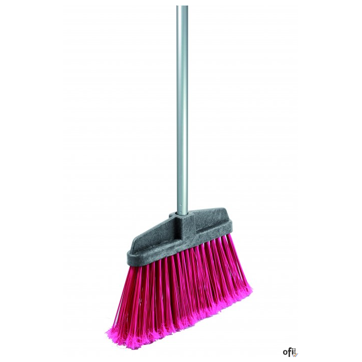 Miotła ogrodowa wykonana z syntetycznego włosia i plastikowej oprawy. Posiada długie, sztywne włókna dodatkowo rozszczepione na 