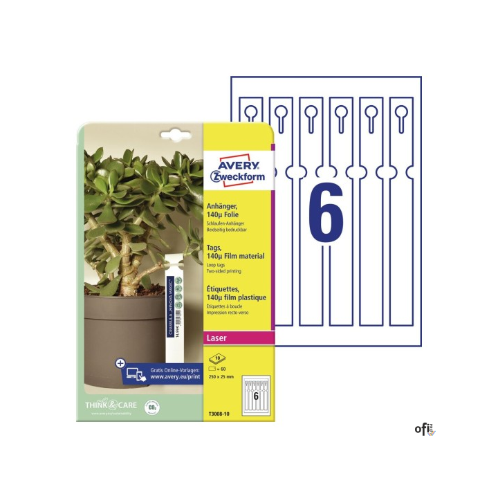 Etykiety pętelkowe do roślin, foliowe, 140_, 250 x 25 mm, 10 ark., Avery Zweckform T3008-10
