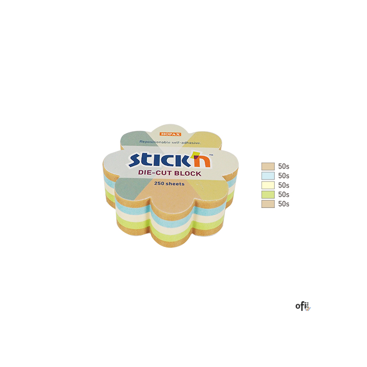 Notes kwiatek, 67x67mm, mix 5 kol. pastel+recykling 250kart. Stickn 21834