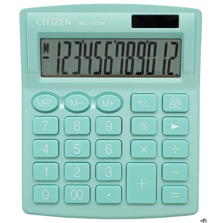 Kalkulator biurowy CITIZEN SDC-812NRGRE, 12-cyfrowy, 127x105mm, zielony