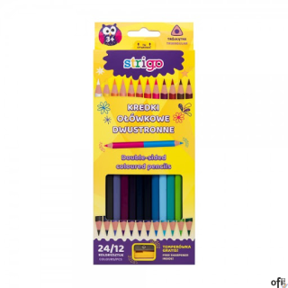 Kredki ołówkowe trójkątne dwukolorowe 12 szt. 24 kolory + temperówka SSC116
