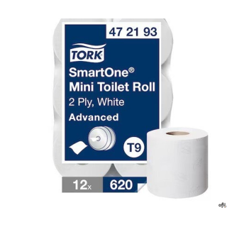 Papier toaletowy Tork SmartOne mini jumbo, 2 warstwy, kolor biały, makulatura z celulozą, 111m, 12 rolek/op, system T9Numer arty