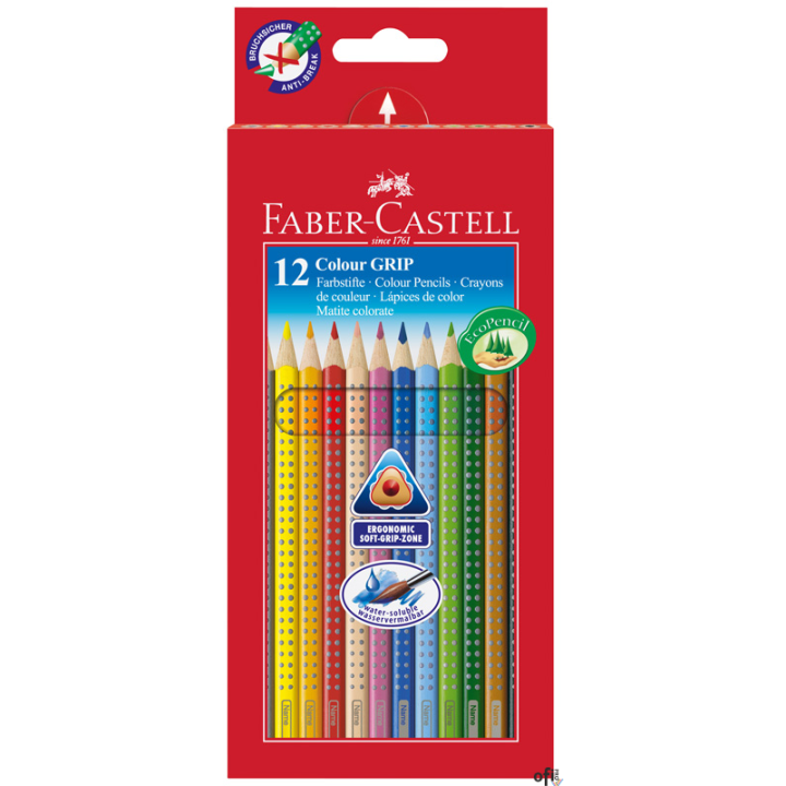 Kredki Colour Grip 2001 Faber-Castell 12 szt. w opakowaniu kartonowym. Doskonałe do wielu technik artystycznych, dla hobbystów i