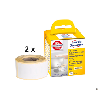 Etykiety adresowe AS0722370 28x89 260 et. x 2 w rolce do termodruku, trwałe, białe, Avery Zweckform