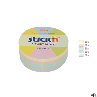 Notes koło, 67x67mm, mix 5 kol. pastelowych, 250kart. Stickn 21829
