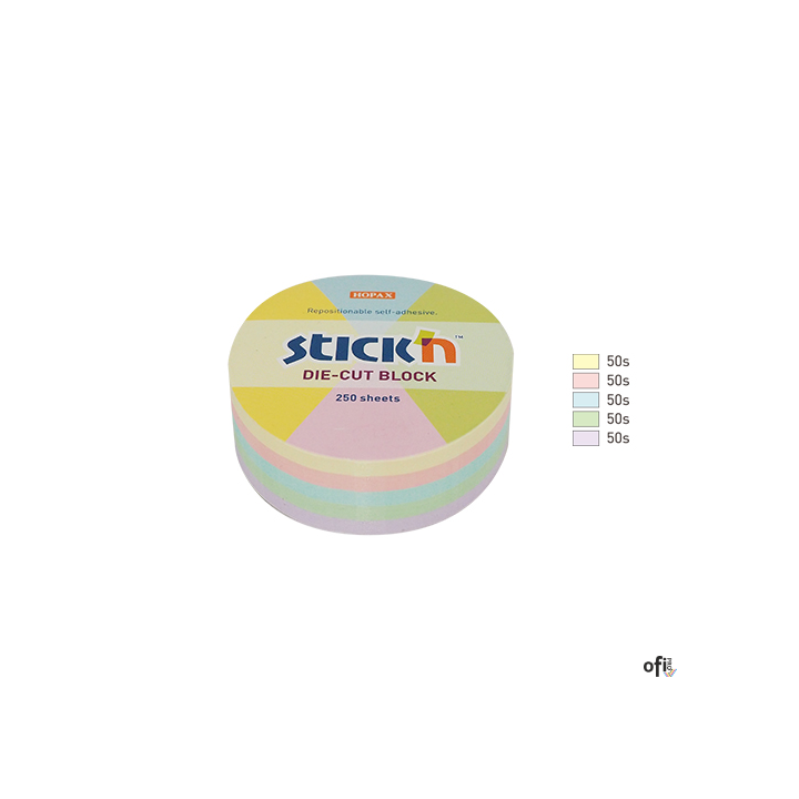 Notes koło, 67x67mm, mix 5 kol. pastelowych, 250kart. Stickn 21829